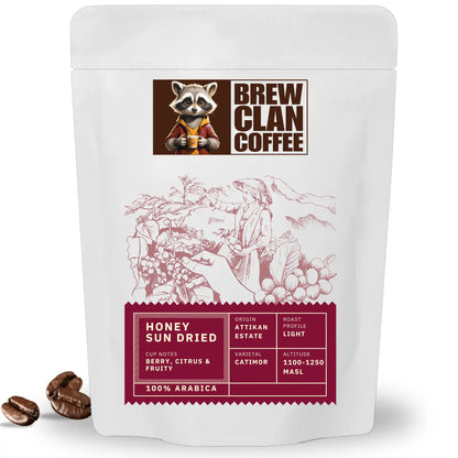 Attikan Estate Honey Sun Dried – Light Roast | Whole Beans | Single Origin Specialty Coffee | 100% Arabica Beans | Freshly Roasted Filter Coffee | Bag